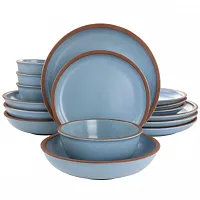 Soho Lounge Lagos 16 Piece Terracotta Double Bowl Dinnerware Set in Solid Matte