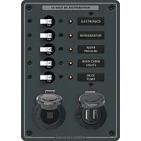 Blue Sea 8120 Breaker Panel 5 Position w/DC Socket &amp; Dual USB