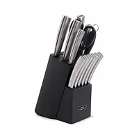 Oster Wellisford 14 Piece Stainless Steel Cutlery Set with Black Rubber Wood Blo