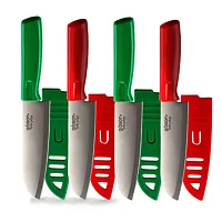 Gibson Everyday Grantville 4 Piece 6 Inch Santoku Knife with Sheath in Red and G