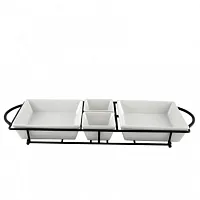 Gibson Gracious Dining 5 Piece Serving Set With Metal Rack in White Porcelain