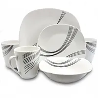 Gibson Curvation 16-Piece Soft Square Dinnerware Set in White