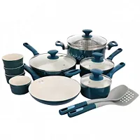 Spice by Tia Mowry Savory Saffron 16 Piece Ceramic Nonstick Cookware Set in Teal