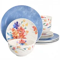 Spice by Tia Mowry Goji Blossom 12 Piece Fine Ceramic Dinnerware Set in Blue