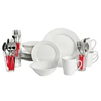 Gibson Home Regal White II 32 Piece Fine Ceramic Dinnerware Combo Set in White