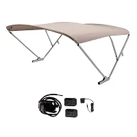 SureShade Battery Powered Bimini - Clear Anodized Frame &amp; Beige Fabric