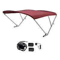 SureShade Battery Powered Bimini - Clear Anodized Frame &amp; Burgundy Fabric