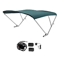 SureShade Battery Powered Bimini - Clear Anodized Frame &amp; Green Fabric