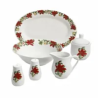 Gibson Home Poinsettia 7 Piece Porcelain Serving Set in Red