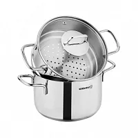 Korkmaz Perla 3 Piece 3.5 Liter Stainless Steel Casserole Steamer with Lid in Si