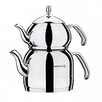 Korkmaz Efendi 1.1 Liter Tea Pot and 2.4 Liter Kettle Set in Silver