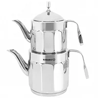 Korkmaz Nostaljia Midi Stainless Steel 0.9 Liter Tea Pot and 1.6 Liter Kettle Se