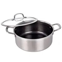 Brentwood 6 Quart 3-Ply Hybrid Non-Stick Stainless Steel Dutch Oven with Tempere