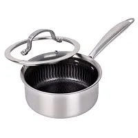 Brentwood 1.5 Quart 3-Ply Hybrid Non-Stick Stainless Steel Saucepan with Tempere