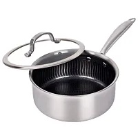 Brentwood 3 Quart 3-Ply Hybrid Non-Stick Stainless Steel Saucepan with Tempered