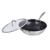 Brentwood 12-inch 4.2 Quarts Hybrid Non-Stick Stainless Steel Wok with Glass Lid
