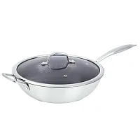 Brentwood B-Wh30L 12-In. 4.2-Qt. 3-Ply Hybrid Non-Stick Stainless Steel Wok With