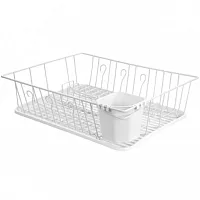 MegaChef 17.5 Inch White Single Level Dish Rack with 14 Plate Positioners and a