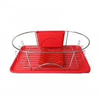 MegaChef 17 Inch Red and Silver Dish Rack with Detachable Utensil holder and a 6