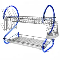MegaChef 16 Inch Two Shelf Iron Wire Dish Rack in Blue