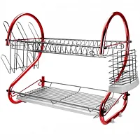 MegaChef 16 Inch Two Shelf Iron Wire Dish Rack in Red