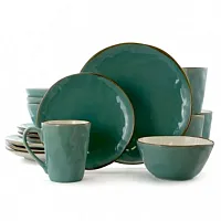 Elama Caribean Tide 16 Piece Luxurious Stoneware Dinnerware with Complete Settin