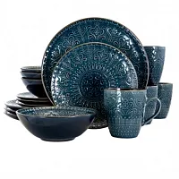 Elama Deep Sea Mozaic 16 Piece Luxurious Stoneware Dinnerware with Complete Set