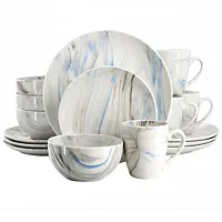 Elama Fine Marble 16 Piece Porcelain Dinnerware Set in Blue and Gray