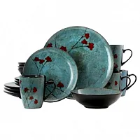Elama Floral Accents 16 Piece Dinnerware Set in Blue