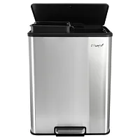 Elama 60 Liter 2 Compartment Large 8 Gallon Split Stainless Steel Step Trash Bin