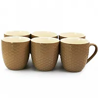 Elama Honeycomb 6 Piece 15 Ounce Round Stoneware Mug Set in Brown.