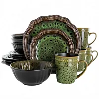 Elama Jade Waves 16 Piece Stoneware Dinnerware Set in Green