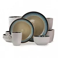 Elama Modern Dot 16 Piece Luxurious Stoneware Dinnerware with Complete Setting f