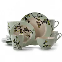 Elama Retro Bloom 16 Piece Luxurious Stoneware Dinnerware with Complete Setting