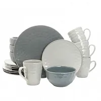 Elama Tahitian Pearl 16 Piece Stoneware Dinnerware Set in Slate and Stone Pearl
