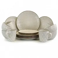 Elama White Lily 16 Piece Luxurious Stoneware Dinnerware with Complete Setting f