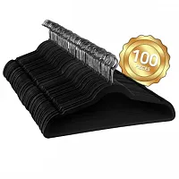 100 Piece Set of Velvet Slim Profile Heavy Duty Felt Hangers with Stainless Stee