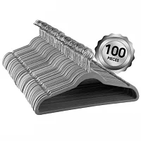 100 Piece Set of Velvet Slim Profile Heavy Duty Felt Hangers with Stainless Stee