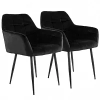 Elama 2 Piece Velvet Tufted Accent Chair in Black with Black Metal Legs