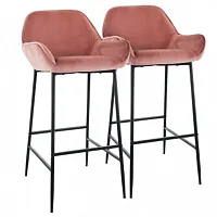 Elama 2 Piece Velvet Bar Stool in Blush Pink with Black Legs