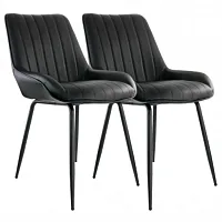 Elama 2 Piece Faux Leather Tufted Chair in Black with Black Metal Legs