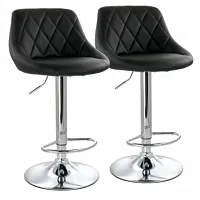 Elama 2 Piece Diamond Stitched Faux Leather Bar Stool in Black with Chrome Base