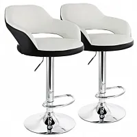 Elama 2 Piece Adjustable Faux Leather Bar Stool in White with Black Trim and Chr