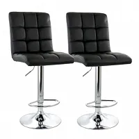 Elama 2 Piece Square Tufted Faux Leather Adjustable Bar Stool in Black with Chro