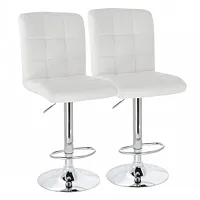 Elama 2 Piece Square Tufted Faux Leather Adjustable Bar Stool in White with Chro