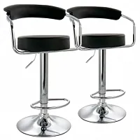 Elama 2 Piece Faux Leather Retro Adjustable Bar Stool in Black with Chrome Handl