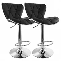 Elama 2 Piece Tufted Faux Leather Adjustable Bar Stool in Black with Chrome Trim