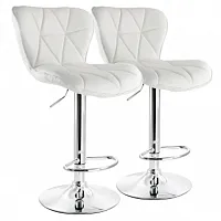 Elama 2 Piece Diamond Tufted Faux Leather Adjustable Bar Stool in White with Chr