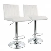 Elama 2 Piece Tufted Faux Leather Adjustable Bar Stool in White with Chromed Bas