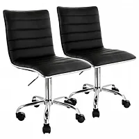 Elama 2 Piece Adjustable Faux Leather Rolling Office Chair in Black with Chrome
